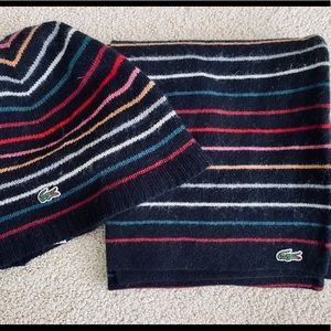Lacoste scarf beanie hat toque set cashmere wool